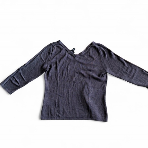 Eileen Fisher Sweater Womens M Italian Yarn Cotton Blend V-Neck Purple Open Knit - Picture 2 of 9